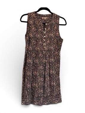 Faherty Pink and Black Sleeveless Button-Front Mini Dress